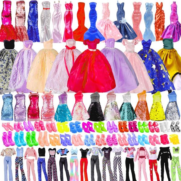 E-TING 25pcs Doll Clothes and Accessories,2 Wedding Dresses+3 Fashion Dresses+5 Tops+5 Pants+10 Shoes for 11.5 inch Doll