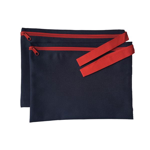 ImpecGear Document Bags with Zipper, Safe Accessories Bag, Travel Document bag, Poly Cloth Value Pack of 2, for Men & Women (12.5" x 9.5") (Navy/Red)