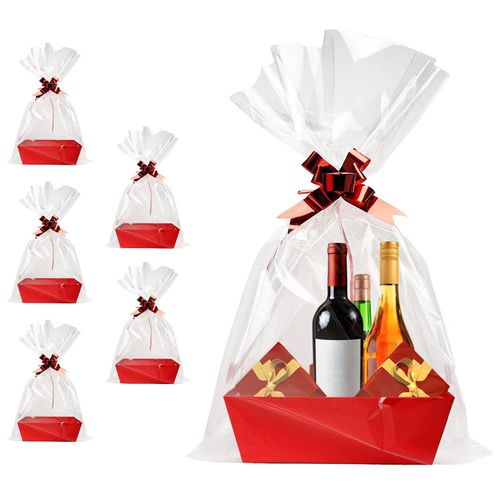 funsky Basket For Gifts Empty, 5 Pack Sturdy Empty Gift Basket Kit With Handles, Red Cardboard Empty Gifts Baskets To Fill Bulk For Holiday, Birthday, Christmas, Valentines Day And Any Occasion
