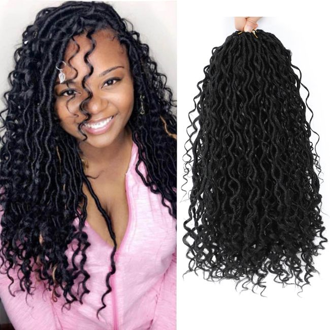 7 Packs Goddess Locs Crochet Hair-14 Inch Faux Locs Crochet Hair for Black Women Soft Locs with Curly Ends Pre Looped Crochet Braids River Locs Crochet Locs with Curly Ends (1B#)