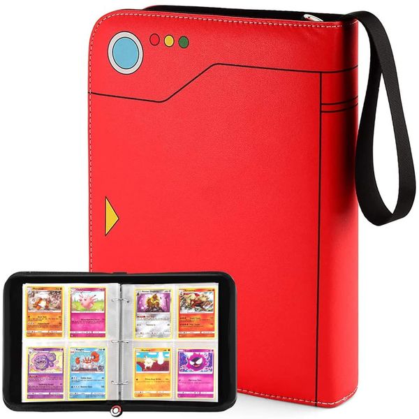 JoyHood Trading Card Holder for TCG Cards, Waterproof Card Album Binder Books Case Folder Sleeves, Holds Up to 400 Cards, 4-Slot (Red)