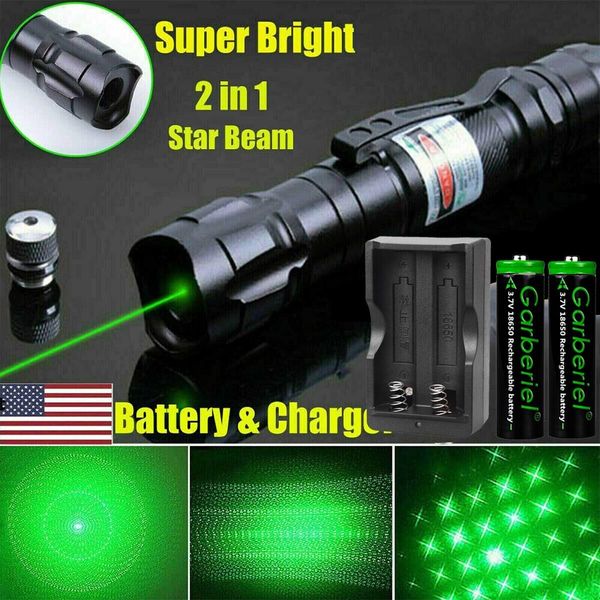 6000Miles 532nm Green Laser Pointer Star Beam Rechargeable Lazer+Battery+Charger