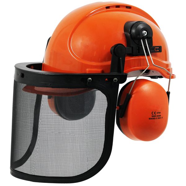 SPARES2GO Chainsaw Safety Helmet with Mesh Visor and Ear Muffs