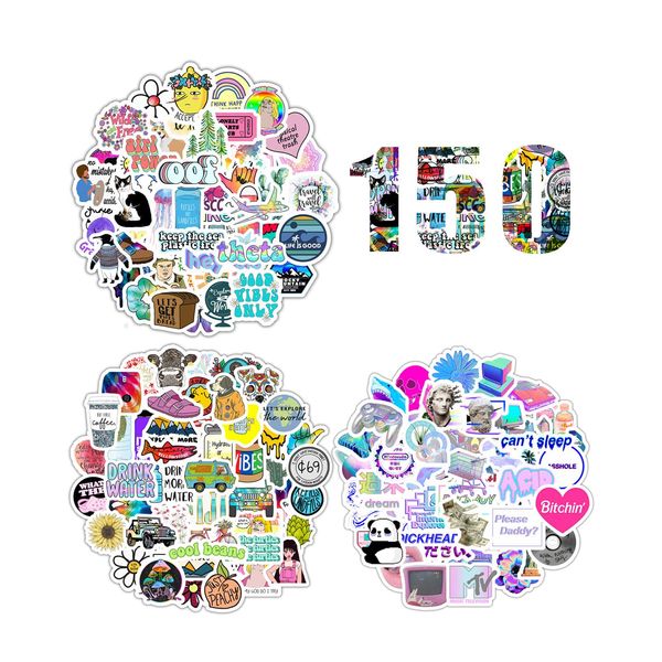 KGDUYC 150 pcs Schöne Bunt Sticker Set,Aesthetic Sticker für Kinder Erwachsene Teenager,Wasserfest Vinyl Stickers für Laptop Handy Skateboard Journal Bücher Scrapbook, Kleiner, frischer Stil