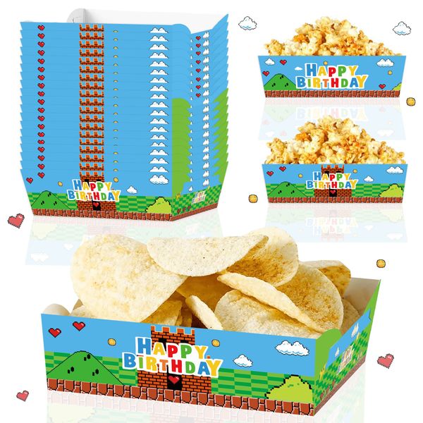 24pcs Super Brother Paper Food Trays Super Bros Birthday Party Supplies Disposable Paper Snack Bowl for Video Games Theme Birthday Decoration