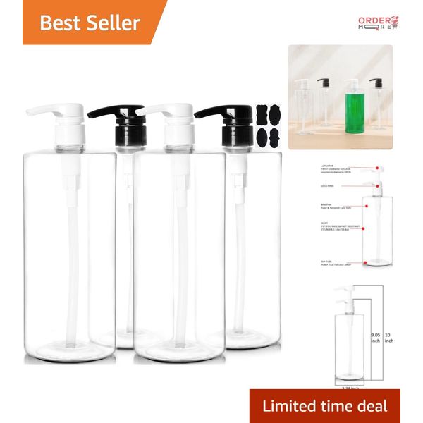 4 Pack Pump Bottles Plastic 32oz Leak-Proof Reusable for Shampoo Liquid Soap
