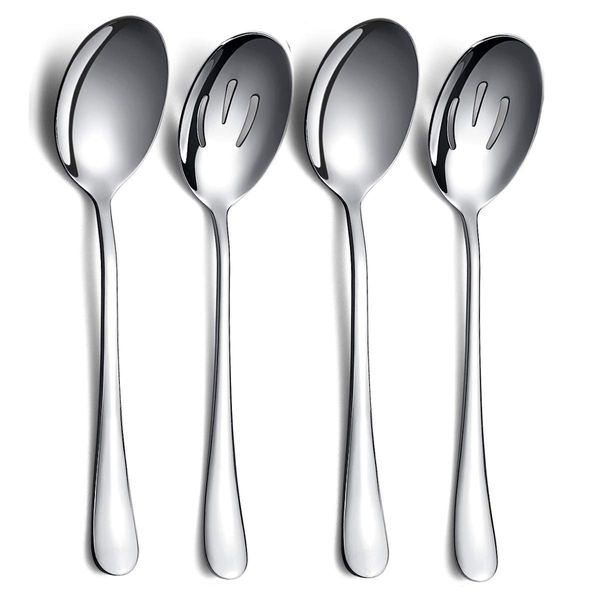 Serving Spoons 4 Pieces, Kyraton Serving Spoon, Include 2 Serving Spoon and 2 Slotted Spoons, Stainless Steel Serving Utensils, Serving Set Packing of 4