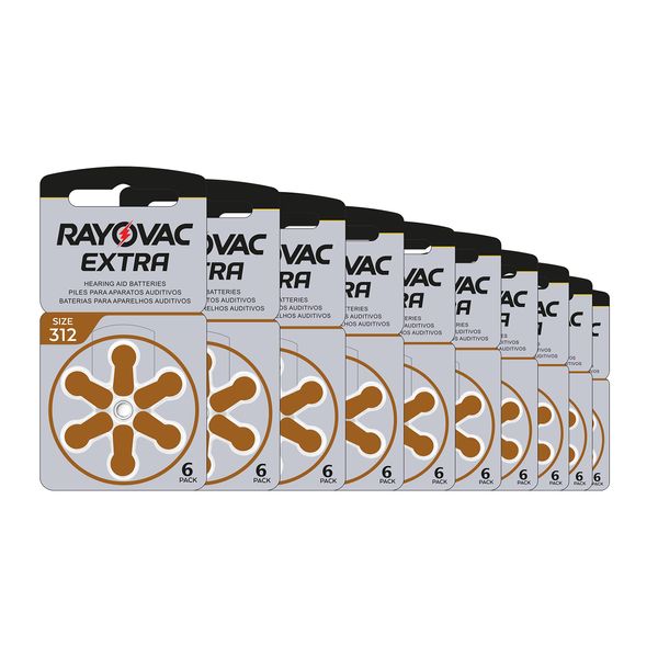 Rayovac Hearing Aid Batteries Size 312 - 10 Packs of 6 Cells