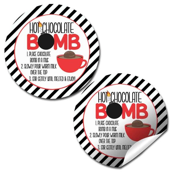 Hot Chocolate Bomb Red Mug With Striped Border All-Occasion Hot Cocoa Bomb Sticker Labels, 40 2" Circle Stickers by AmandaCreation