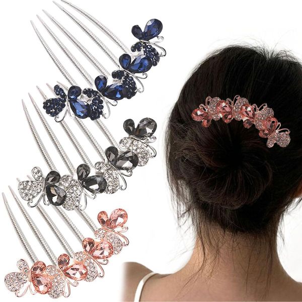 KuuGuu 3 PCS Butterfly Rhinestones Hair Combs 5 Teeth Hair Side Combs Crystal Vintage Headpieces Hair Tools Pins Hair Clips Accessories Bride Headdress for Women Girls Wedding Daily Party Gift