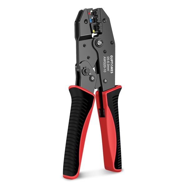 Crimping Pliers GUPTOMES Ratchet Crimping Plier Crimping Tool for Insulated Electrical Connectors Wire Crimping Tool 22-10 AWG Ratcheting Wire Crimp Pliers 0.5-6mm²