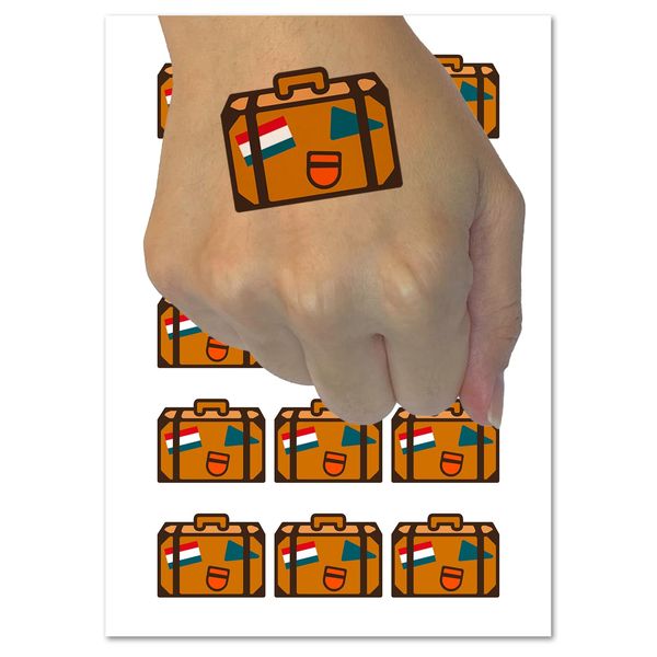 Travel Suitcase with Destination Stickers Temporary Tattoo Water Resistant Fake Body Art Set Collection - 15 2" Tattoos (1 Sheet)