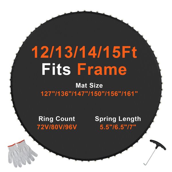 Black Replacement Trampoline Mat Fits 14ft Frame 72 V-Ring 6.5"-7" Spring Length
