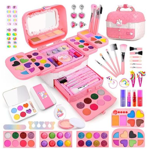 CSDMEEWIN Makeup Set Toy for Girls 6 7 8 9 10 11 12 Years Old Gift Cosmetic Set Pretend Play Set Dresser Compact Makeup Set for Girls Dresser Kids Pretend Play Birthday (Pink)