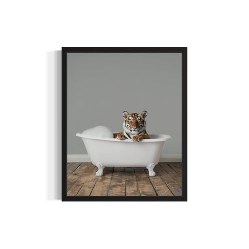 Tiger in Bathtub Wall Art Print Poster, Bathroom Decor Posters Prints for Restroom Home Picture Painting Artwork Gallery 3 (Tiger, 8 x 10 inches, Unframed)