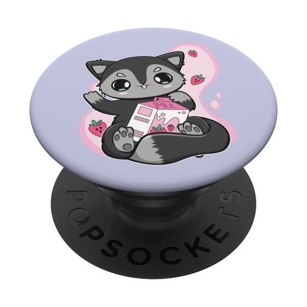 Black Fox Strawberry Milk Bubble Tea For Boba Lover PopSockets Swappable PopGrip