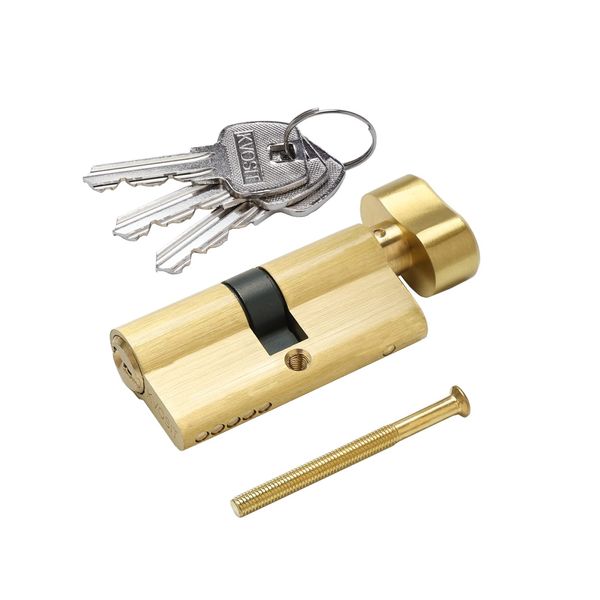 Solid Brass Lock Cylinder with 3 Brass Keys 63mm Andersen Lock Cylinder Storm Door Lock Cylinder Replacement Door Cylinder Brushed Brass Cylinder Lock for Storage Unit Security Door Locks