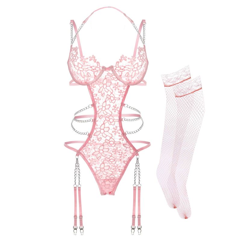 Women's Floral Lace Bow Garter Babydoll Corset Set