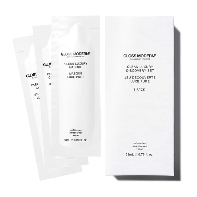 Clean Luxury Discovery Set by GLOSS MODERNE - Includes Shampoo, Conditioner, and Hair Mask - Hair Treatment for Damaged and Dry Hair with Notes of Mediterranean Almond and Coconut Accented with Cognac