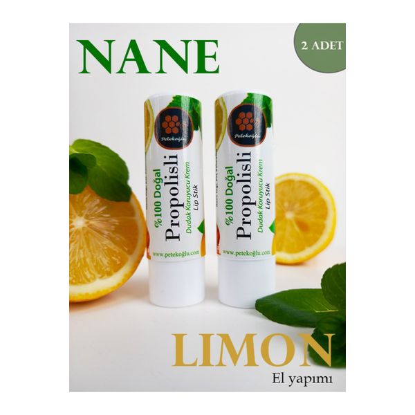 2 Adet Dudak Kremi Doğal Lip Balm Dudak Koruyucu Dudak Onarıcı Propolis Nane Limon Yağı Krem