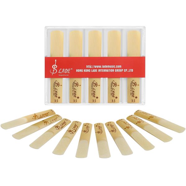 SUEWIO 10 Pack Bb Clarinet Reeds with Plastic Box, Strength 3.5 Reeds for Clarinet, Thinner Reed Tip & Unfiled Cut, Traditional Reeds for Clarinet Experienced Players