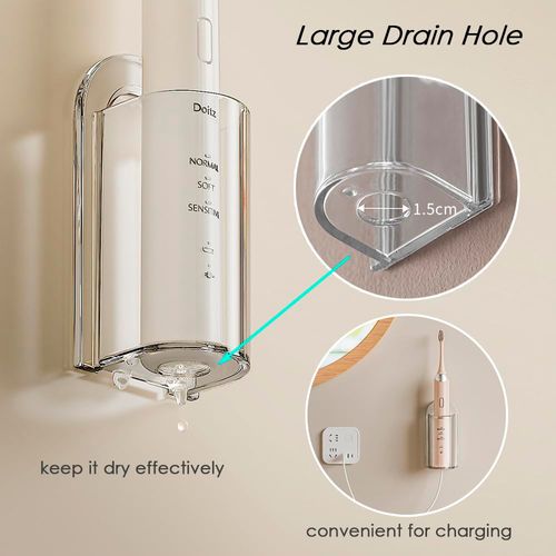 2 Pack Electric Toothbrush Holders, Wall Mounted, Self Adhesive Electric Toothbrush Organizer with Slot for Charging, Detachable, Space Saving (Clear)