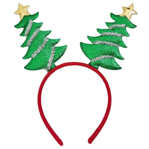 XIELIME Christmas Tree Headband Glitter Xmas Tree Designs Merry Christmas Hair Band Green Hair Hoop Winter Hair Accessories Headdress for Women Girls Christmas Party Gift 1 Pack, One Size Fits Most