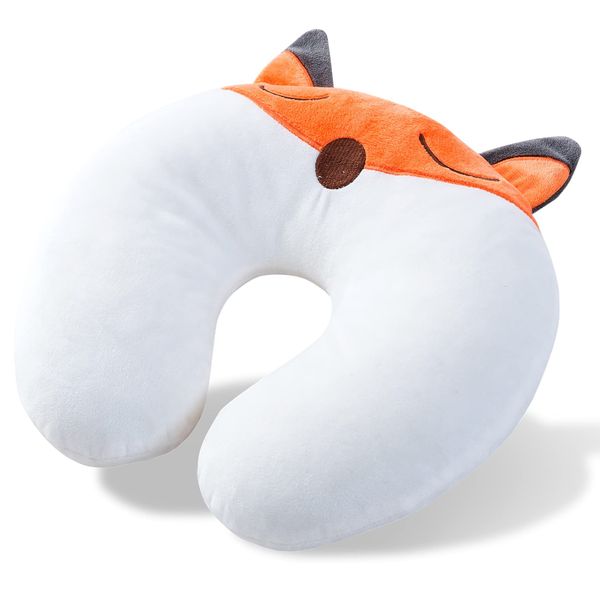 Little Grape Land Kids Travel Pillow 3-8 Y/O - Travel Essentials for Kids Road Trip,Soft Memory Foam Neck Pillows for Airplane,Car Seat,Traveling for Boys/Girls - Orange Fox