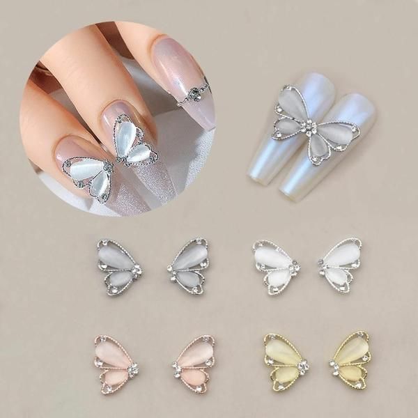 Nail Art Light Reaction Moonstone Butterfly Nail Parts 2 Pieces 1 Pair 4 Types (WC4A1BA)