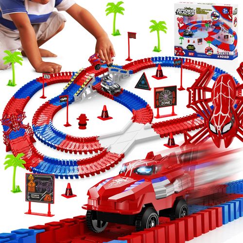 Ancitoy Spider Race Track Toy for Boys 4-6, Race Car Set with 2 Spider Cars, DIY Flexible Tracks Playset, Toddler STEM Building Toys for Girls, Birthday Gift for Kids Ages 3 4 5 6