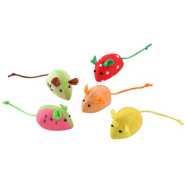 Haourlife Catnip Cat Mice Toys Interactive Mouse Cat Toy for Indoor Adult Cats Kitten Kitty Baby Cat Chew Exercise Toy Fruit-Shaped Mice Cat Toy Set - 5PCS