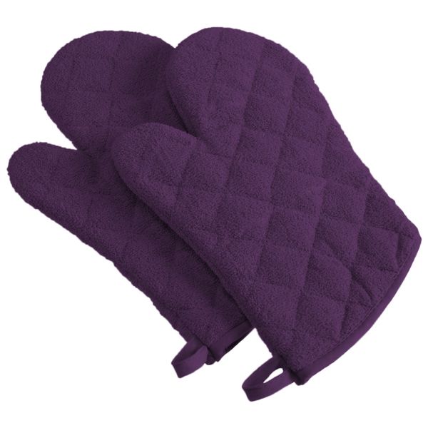 DII Basic Terry Collection 100% Cotton Quilted, Oven Mitt, Eggplant, 2 Piece