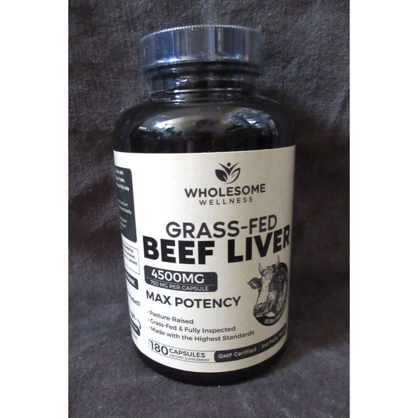Wholesome Wellness Grass Fed Beef Liver 750mg Per Capsule 180 Capsules New X9/25