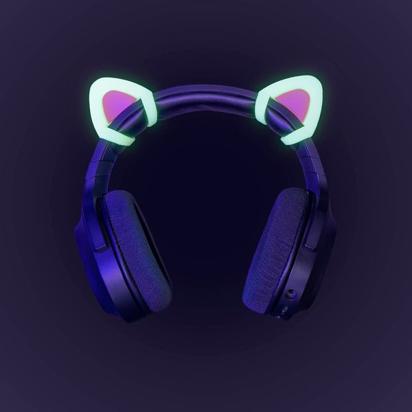 sciuU Decorative Cute Pink Cat Ears for Headphones, Decoration compatible with Headset HypreX Cloud/II/Flight, Lovely Kitty Adjustable Attachment Straps for Gaming Headsets - Fluorescence