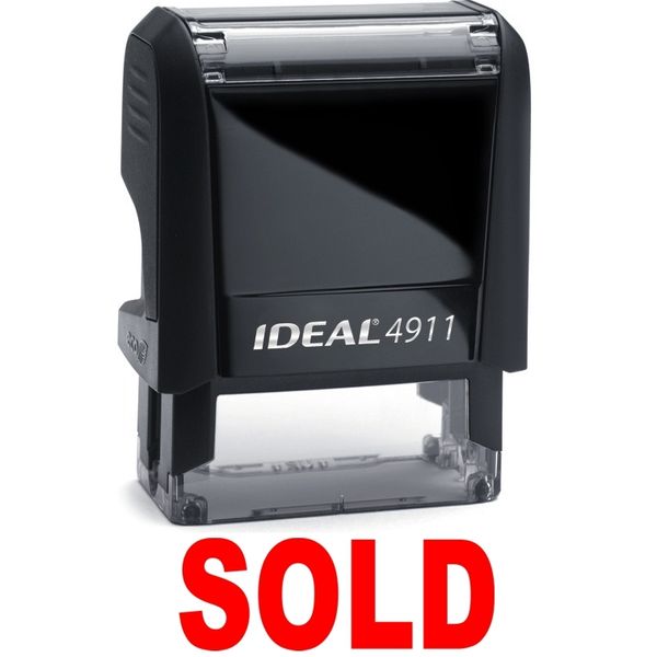 SOLD stamp text on IDEAL 4911 Self-inking Rubber Stamp with RED INK