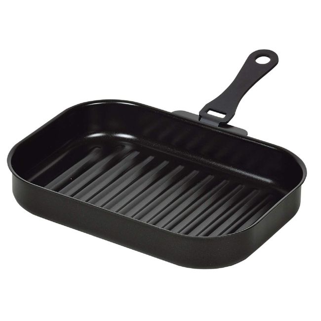 Pearl Metal HB-4230 Grill Pan, Black, 9.8 x 6.7 inches (25 x 17 cm), With Handle, Square Shape, Wave, Sera Cooking