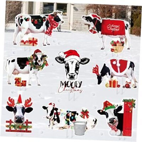 8 Pcs Christmas Yard Signs with Stakes Merry Christmas Lawn Sign Pet Theme Cow