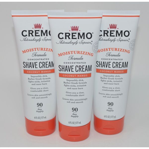 3 CREMO COCONUT MANGO MOISTURIZING FORMULA CONCENTRATED SHAVE CREAM 6OZ 90 DAY