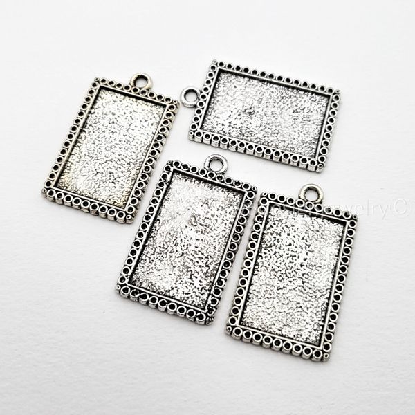 30x20mm Silver Pewter Rectangle Decorative Charm Finding – Lead-Free, 4pcs