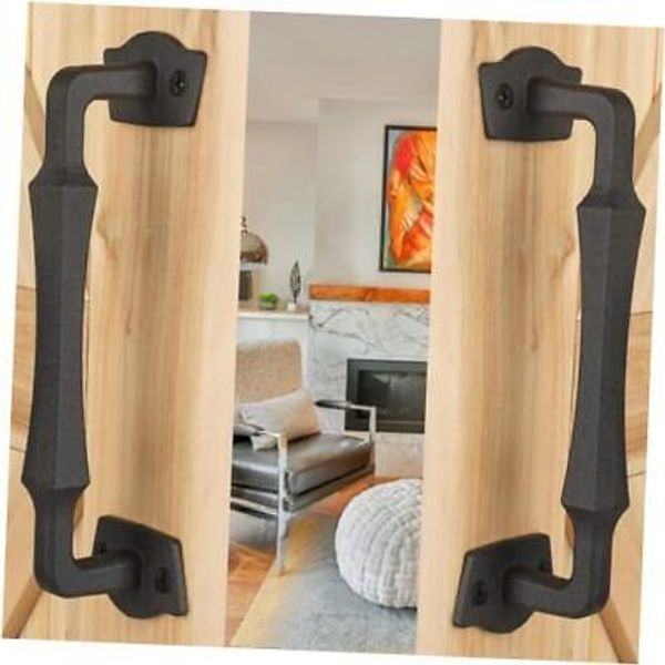 -Pack 10 Inch Modern Barn Door Handle, Black Steel Pull with Screws, Angular 2