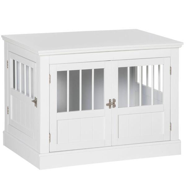 Small Dog Crate Cage Wooden Furniture End Table with 3 Doors Indoor Puppy Kennel