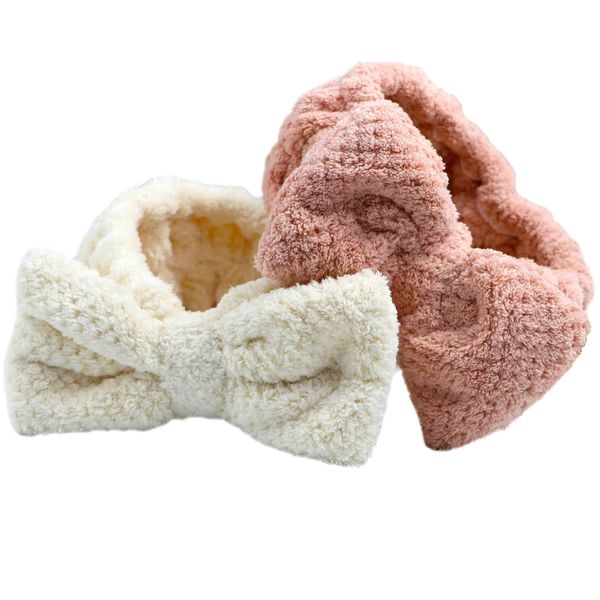 LAOJU Spa Headband Facial Makeup Hairband Bowknot Head Wrap Microfiber Headbands Elastic Hair Band for Washing Face Mask Shower Yoga Sports 2PCS