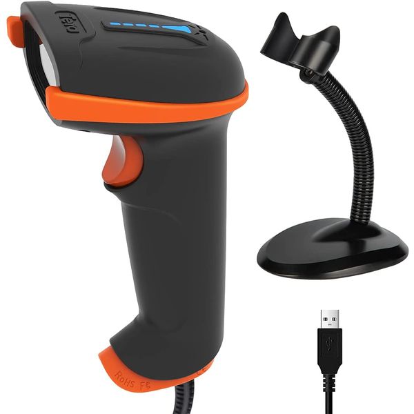 Tera 2D Barcode Scanner with Stand Wired USB 2.0 Handheld Read 2D QR Code Scanner Data PDF417 Matrix 1D Bar Code CMOS Image Barcode Reader for Windows Mac Linux Plug and Play Model D5100Y-Z