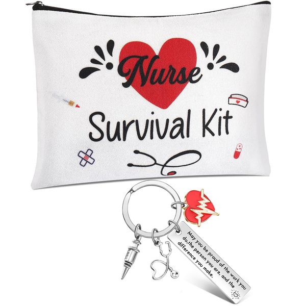 Hestya 2 Geschenke für Krankenschwestern Nurse Survival Kit Tasche Krankenschwester Make-up Tasche Krankenschwester Schlüsselanhänger mit Herz Stethoskop Spritze Krankenschwester Kosmetiktasche