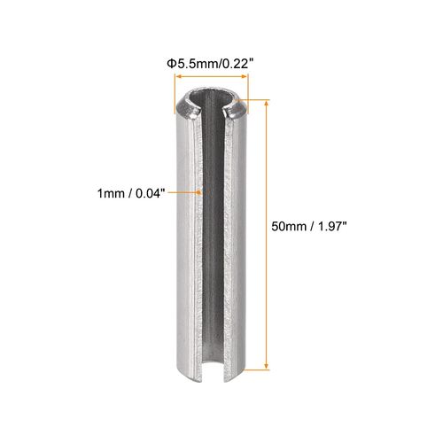 uxcell Slotted Spring Pin - M5 x 50mm 304 Stainless Steel Split Spring Roll Dowel Pins Plain Finish 10Pcs
