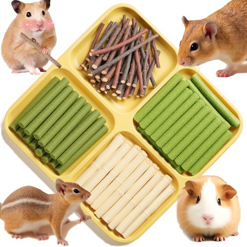 NSWXZDS Rabbit Toys 660g/23.3oz Bunny Chew Treats Timothy Hay Sweet Bamboo Snack Guinea Pig Molar Branch Toy Apple Stick Alfalfa Food for Cleaning Teeth Grinding Dental for Hamster Squirrel Chinchilla
