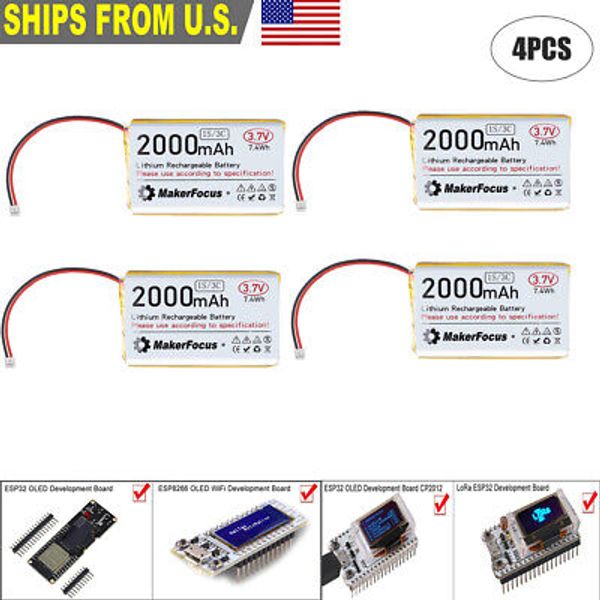 4x 3.7V 2000mAh 1S 3C Lipo Battery for Ar duino Nodemcu ESP32 Development Board