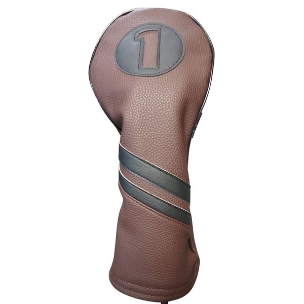 Majek Retro Golf Headcover Brown and Black Vintage Leather Style 1 Driver Head Cover Fits 460cc Drivers