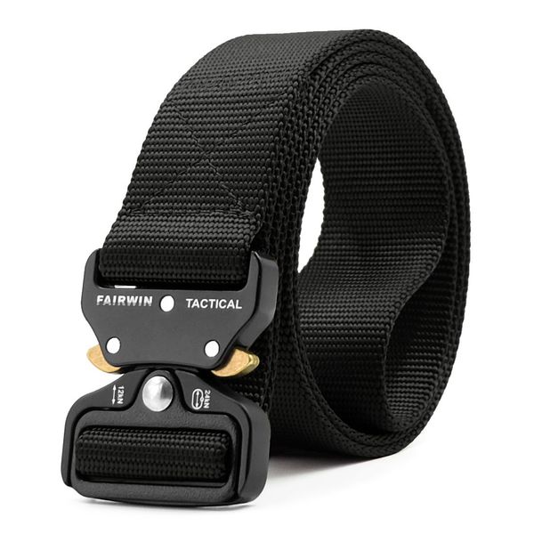 FAIRWIN Tactical Belt, Military Belts for Men Nylon Webbing Web Belt Rigger Belt Heavy-Duty Quick-Release Buckle (Black, M - Waist 36"-42")