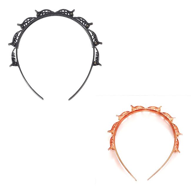 2 Stück Haarreifen mit Klammern,Double Bangs Frisur Haarnadel, professionelle Weave Bangs Clip, Twist Clip Stirnband mit gezahntem Stirnband Braid Tool, Damen Mädchen Mode Haarschmuck